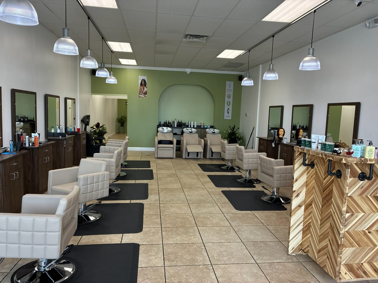 Inside Snip-N-Cuts — styling chairs, mirrors and the backwash station